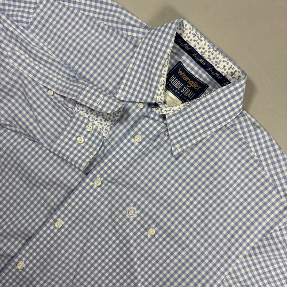 Wrangler George Strait Shirt Mens XL Blue Gingham Check Western Long Sleeve